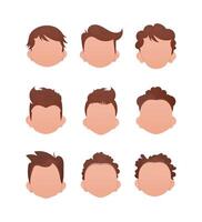 Big Set of Faces of little boys with different hairstyles. Isolated. Vector. vector