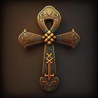 Ancient golden ankh symbol isolated on dark background. Illustration of an Egyptian cross in digital form. The ancient Egyptians used the Ankh as a symbol for eternal life. photo