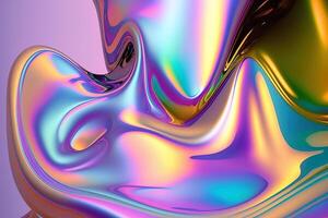 Holographic liquid background. Holograph color texture with foil effect. Halographic iridescent backdrop. Pearlescent gradient for design prints. Rainbow metal. photo