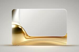 a white card for mockup, horizontal rectangular with rounded corner shapes, front view, stunning light, studio light, reflexion of hundred fine lines of gold reflection, white background photo