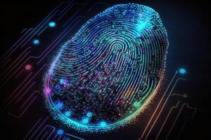 Photo of Holographic Fingerprint Security in the Digital Age, Protecting Big Data with AI Technology . Fingerprint integrated in a printed circuit, releasing binary codes.