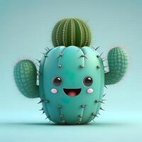 colección de feliz, sonriente, alegre dibujos animados estilo Dom caracteres para verano, vacaciones diseño. dibujos animados cactus sonriente avatar generativo ai foto
