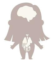 Anatomy human body. Female silhouette with visual structure internal organs. Vector illustration. Medical, biological concept, kids collection.