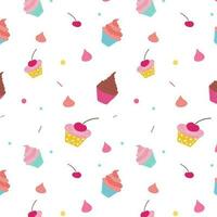 Seamless pattern with different delicious cupcakes. Vector. For packaging, background, decoration vector