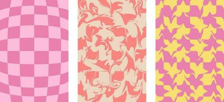 Set of Backgrounds Retro Groovy Abstract Psychedelic Check Y2K 90s. Phone case, Background, print, banner, repeating pattern, vector. vector