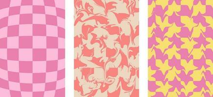 Set of Backgrounds Retro Groovy Abstract Psychedelic Check Y2K 90s. Phone case, Background, print, banner, repeating pattern, vector. vector