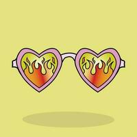 A yellow background with a pair of glasses with a flame design with a heart vector