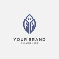 FP logo with leaf shape, clean and modern monogram initial logo design vector