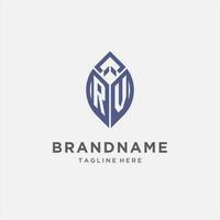 RV logo with leaf shape, clean and modern monogram initial logo design vector