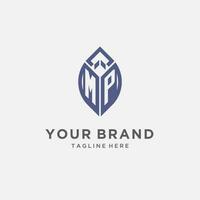 MP logo with leaf shape, clean and modern monogram initial logo design vector