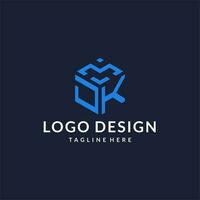 JK logo hexagon designs, best monogram initial logo with hexagonal shape design ideas vector