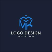 MK logo hexagon designs, best monogram initial logo with hexagonal shape design ideas vector