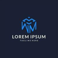 WM logo hexagon designs, best monogram initial logo with hexagonal shape design ideas vector