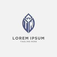 TM logo with leaf shape, clean and modern monogram initial logo design vector
