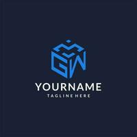 GW logo hexagon designs, best monogram initial logo with hexagonal shape design ideas vector