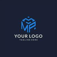 MP logo hexagon designs, best monogram initial logo with hexagonal shape design ideas vector