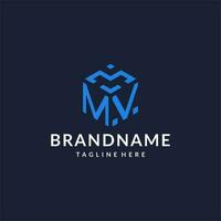 MV logo hexagon designs, best monogram initial logo with hexagonal shape design ideas vector