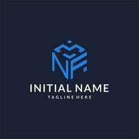 NF logo hexagon designs, best monogram initial logo with hexagonal shape design ideas vector