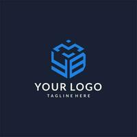 YB logo hexagon designs, best monogram initial logo with hexagonal shape design ideas vector