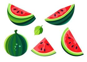 Cartoon Watermelon Icon Set.  Vector Illustration