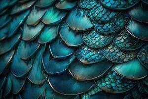 Dragon scales background - turquoise shining shells . Simple background made of dragon scale armor illustration . photo