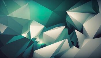 Polygonal high resolution pattern for background, white and teal and green flares. Abstract hexagonal polygonal low poly triangular high resolution futuristic green energetic background photo