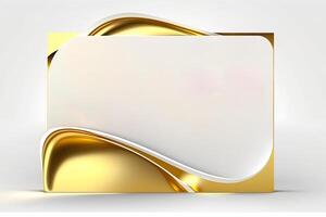 a white card for mockup, horizontal rectangular with rounded corner shapes, front view, stunning light, studio light, reflexion of hundred fine lines of gold reflection, white background photo