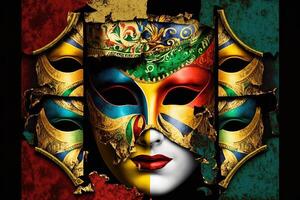 Illustration, multicolored carnival mask party inspired in ancient venetian dominos photo