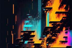 Abstract background with interlaced digital glitch and distortion effect. Futuristic cyberpunk design. Retro futurism, web punk, rave 80s 90s cyberpunk aesthetic techno neon colors. photo