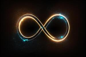 glowing neon infinity symbol in the night. . Infinity, eternity, infinite, endless, loop symbols. photo