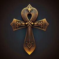 Ancient golden ankh symbol isolated on dark background. Illustration of an Egyptian cross in digital form. The ancient Egyptians used the Ankh as a symbol for eternal life. photo