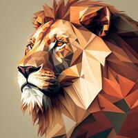 illustration of creative of lion made of colorful geometric shapes on background. Leader, courage, strong and brave, majestic lion photo