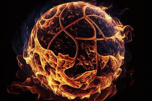 of a Glowing Ball Burning on Fire in Orange Flames, Giving off Heat and Smoke for Competitive Basketball A Visual representation of the Madness and Excitement of the Game photo