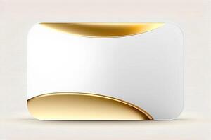 Generative AI a white card for mockup, horizontal rectangular with rounded corner shapes, front view, stunning light, studio light, reflexion of hundred fine lines of gold reflection, white background photo