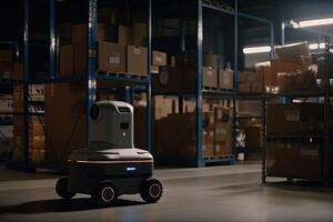 The work of an automated robot in sorting and transit warehouses, photo