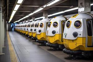 Unloading of goods on the railway with the help of automated robot cars, photo