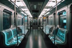 Design of a gray subway car inside, . photo
