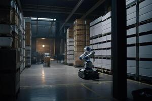 The work of an automated robot in sorting and transit warehouses, photo