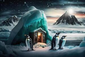 A group of penguins at the South Pole, photo