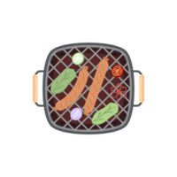 Delicious Grilled Sausages on an Iron Pan Grill Stove png