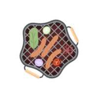 delizioso grigliato salsicce su un ferro padella griglia stufa png