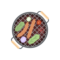 Delicious Grilled Sausages on an Iron Pan Grill Stove png