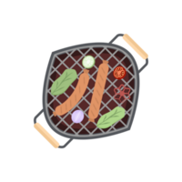 delizioso grigliato salsicce su un ferro padella griglia stufa png
