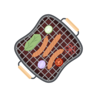 Delicious Grilled Sausages on an Iron Pan Grill Stove png