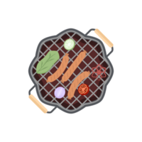 Delicious Grilled Sausages on an Iron Pan Grill Stove png