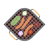Delicious Grilled Sausages on an Iron Pan Grill Stove png