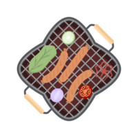 Delicious Grilled Sausages on an Iron Pan Grill Stove png