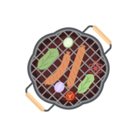 Delicious Grilled Sausages on an Iron Pan Grill Stove png