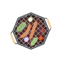 utsökt grillad korvar på ett järn panorera grill spis png
