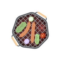delizioso grigliato salsicce su un ferro padella griglia stufa png